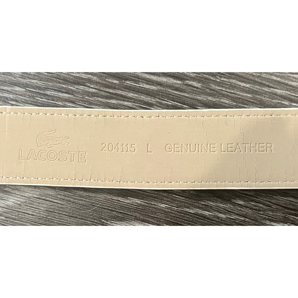 Lacoste White Genuine Leather Belt L 38.5” Silver Crocodile Logo Buckle Y2K - Picture 5 of 7